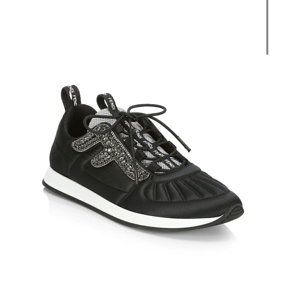 Fendi Embellished Black Satin Sneakers Size 37.5